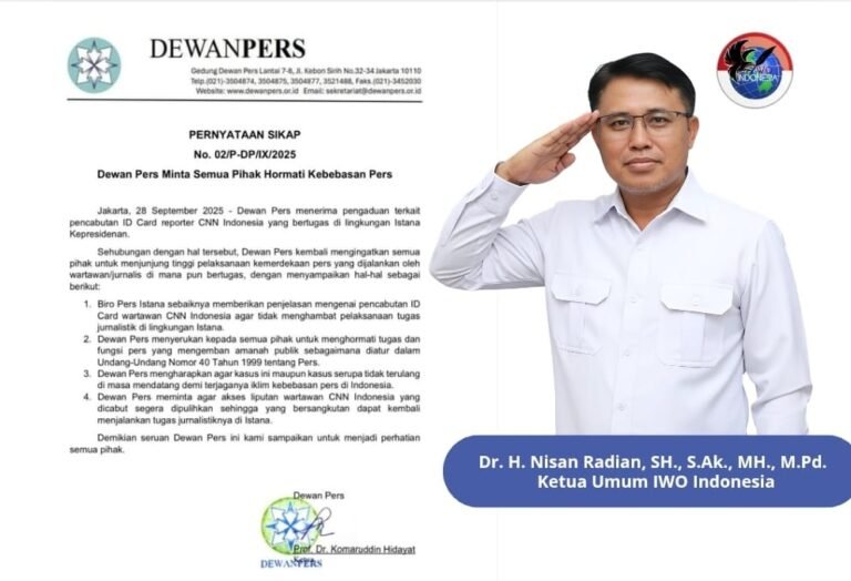 IWOI Tegas Dukung Dewan Pers: Kebebasan Jurnalis Tak Boleh Dihambat