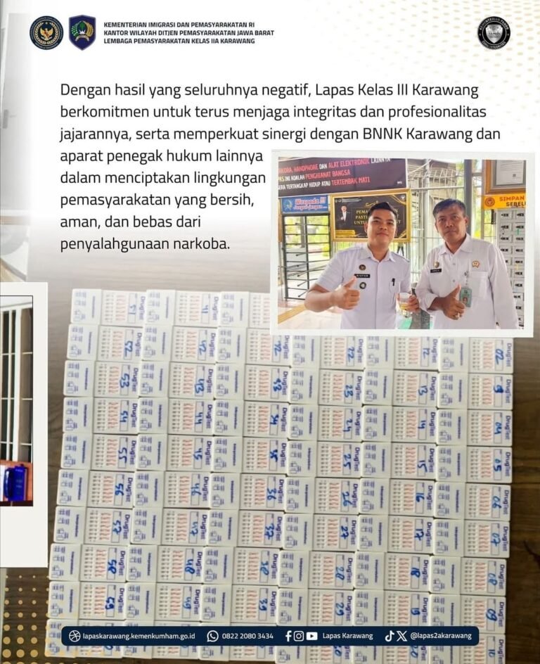 60 Pegawai Lapas Karawang Jalani Tes Urine, Hasilnya Negatif Semua