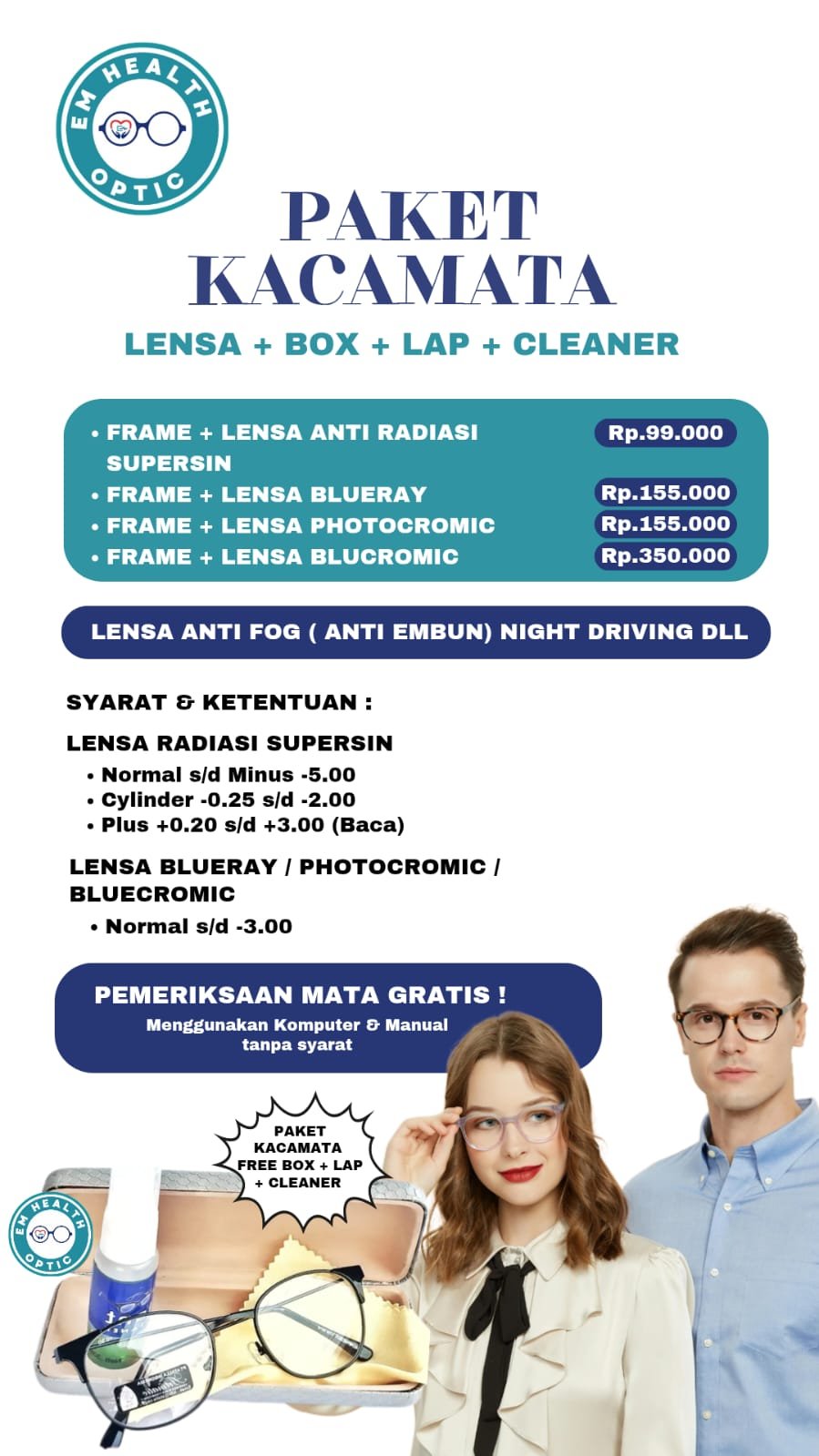 Cari Kacamata Berkualitas dengan Harga Hemat? EM Health Optic Tawarkan Paket Lengkap untuk Semua Kebutuhan