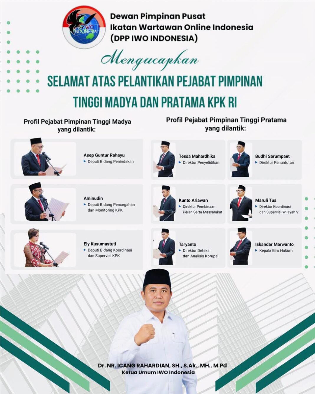 Pelantikan Pimpinan Tinggi KPK, IWO Indonesia Soroti Pentingnya Integritas