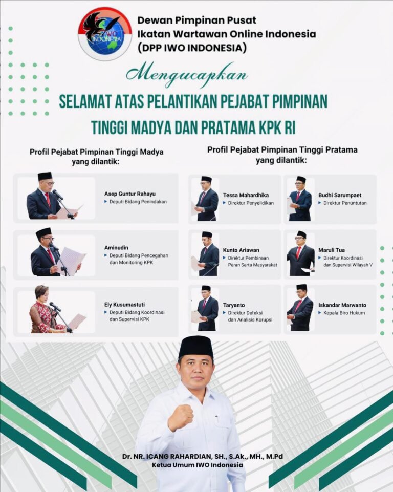 Pelantikan Pimpinan Tinggi KPK, IWO Indonesia Soroti Pentingnya Integritas