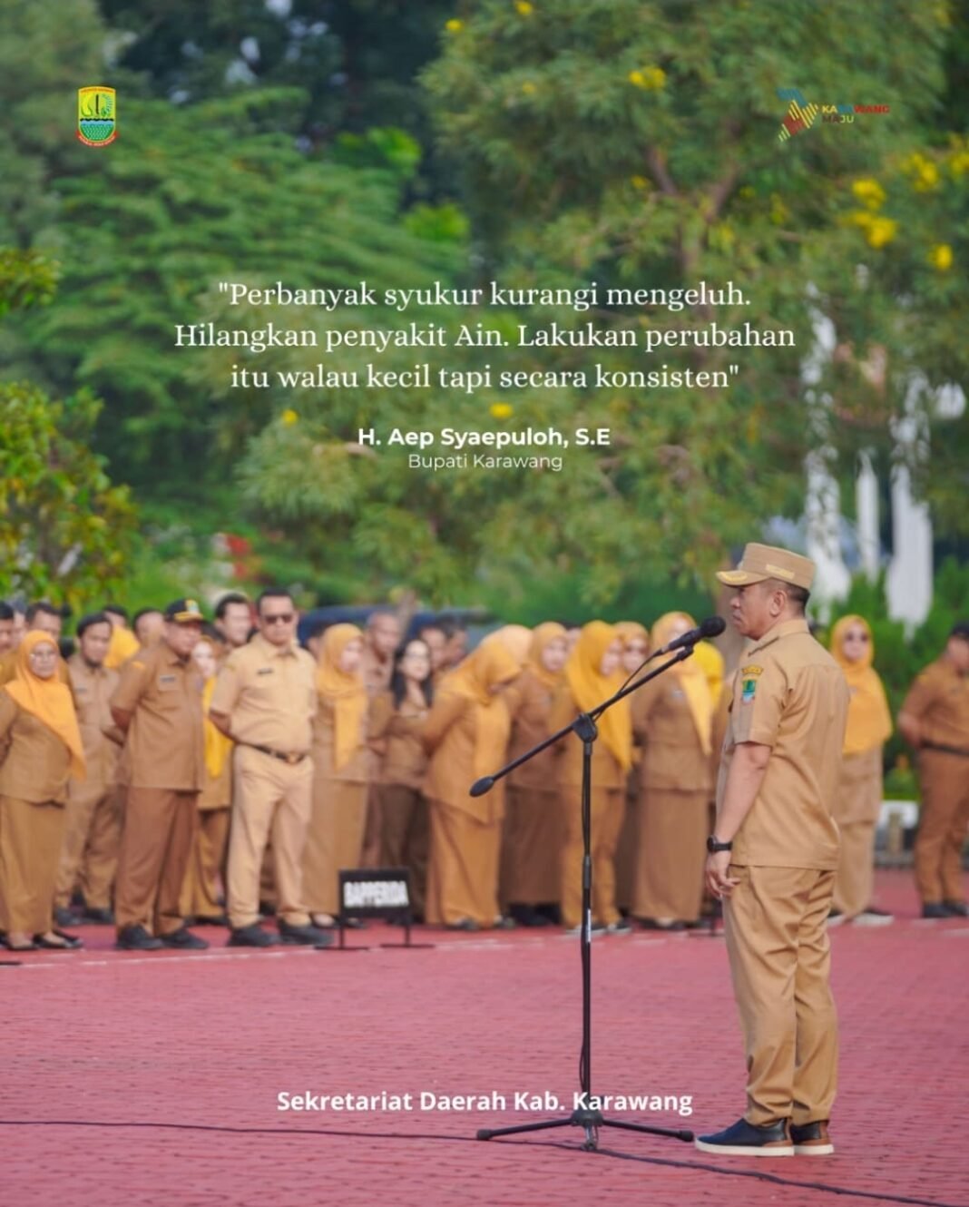 Apel Senin Pagi, Bupati Karawang Ingatkan ASN Ubah Pola Pikir dan Tingkatkan Kinerja