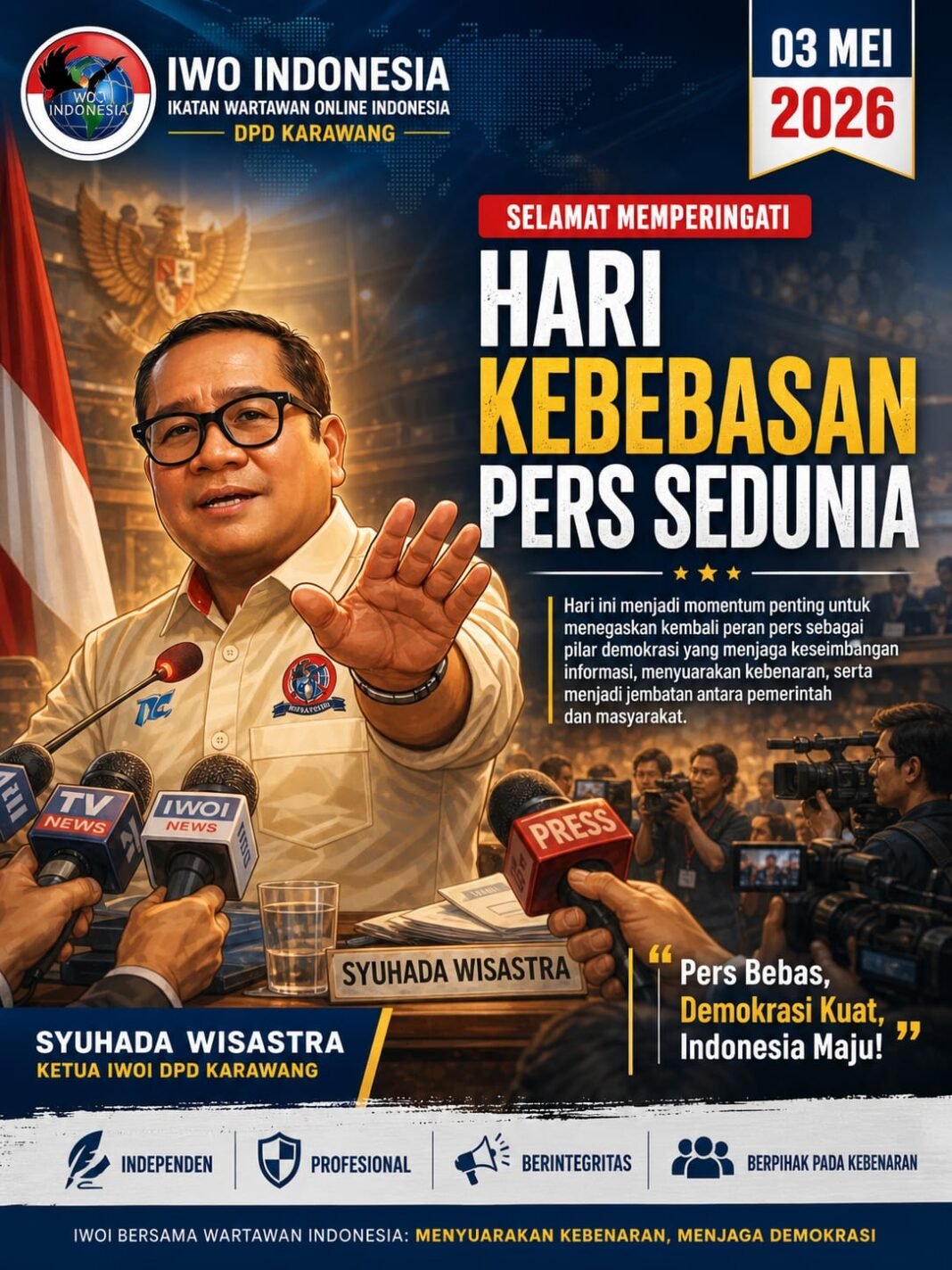 Peringatan 3 Mei 2026, IWOI Karawang Dorong Pers Profesional dan Berintegritas Peringatan 3 Mei 2026, IWOI Karawang Dorong Pers Profesional dan Berintegritas