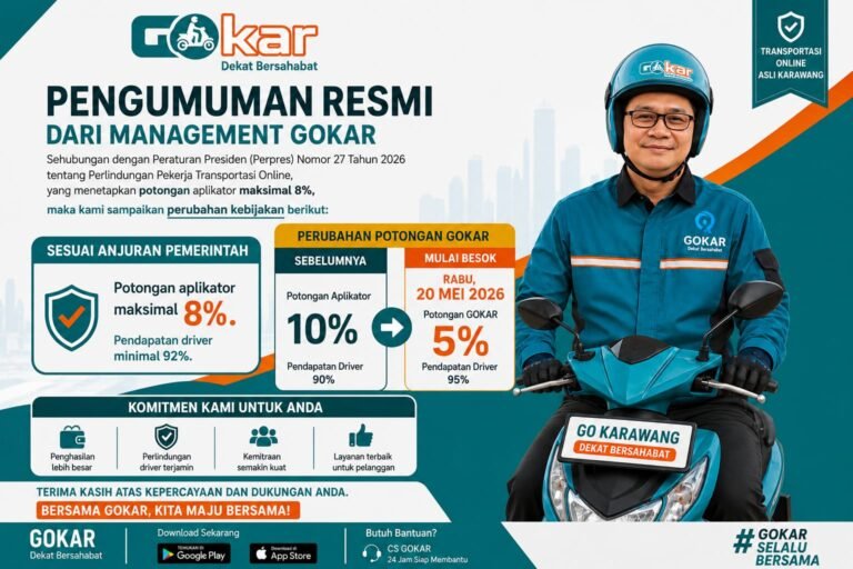 GOKAR Resmi Turunkan Potongan Driver Jadi 5 Persen, Transportasi Online Asli Karawang Makin Bersahabat