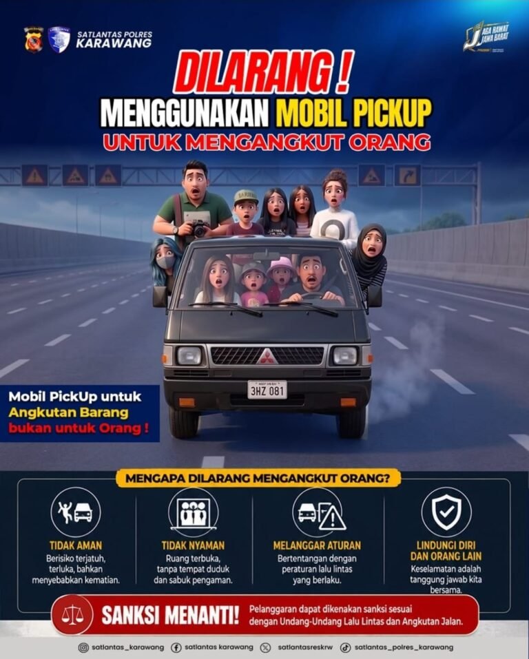 Cegah Kecelakaan, Satlantas Polresta Karawang Larang Mobil Bak Terbuka Angkut Penumpang